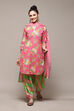 Pink & Green Cotton Straight Kurta Palazzo Suit Set