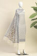 Beige Cotton Printed Embroidered Unstitched Suit Set image number 4
