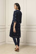 Navy Blue Cotton Polka Dot Straight Kurta image number 3