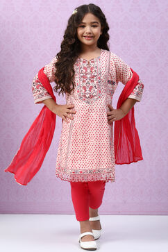 Ecru Cotton Straight Kurta Regular Pants Suit Set image number 6