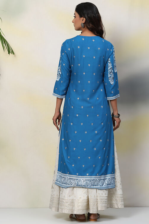 Blue A-Line Viscose Kurta image number 4