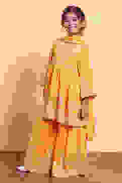 Yellow Polyester Blend Flared Suit Set image number 3