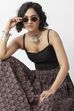Black Cotton Fitted Strappy Crop Top image number 6