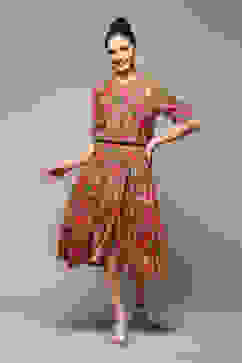 Deep Fuchsia Rayon Straight Printed Dress image number 5