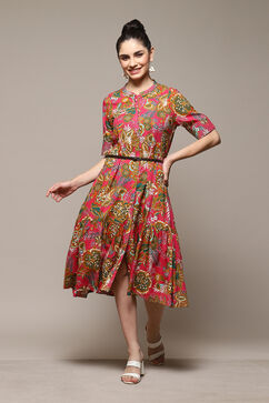 Deep Fuchsia Rayon Straight Printed Dress image number 5