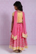 Yellow And Pink Cotton Lehenga Set image number 5