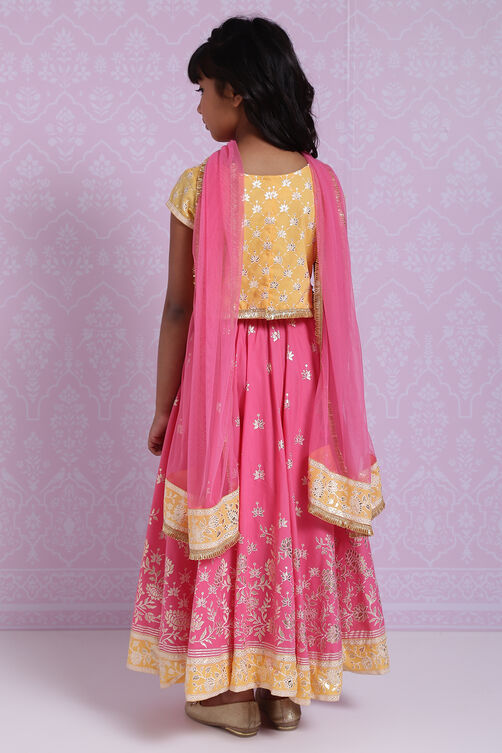 Yellow And Pink Cotton Lehenga Set image number 5