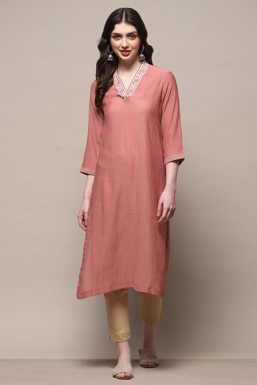 Dusky Rose Polyester Straight Kurta image number 5