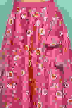 Pink Polyester Flared Printed Lehenga Set image number 2
