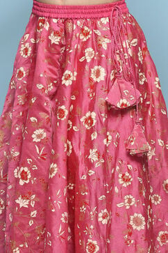 Pink Polyester Flared Printed Lehenga Set image number 2
