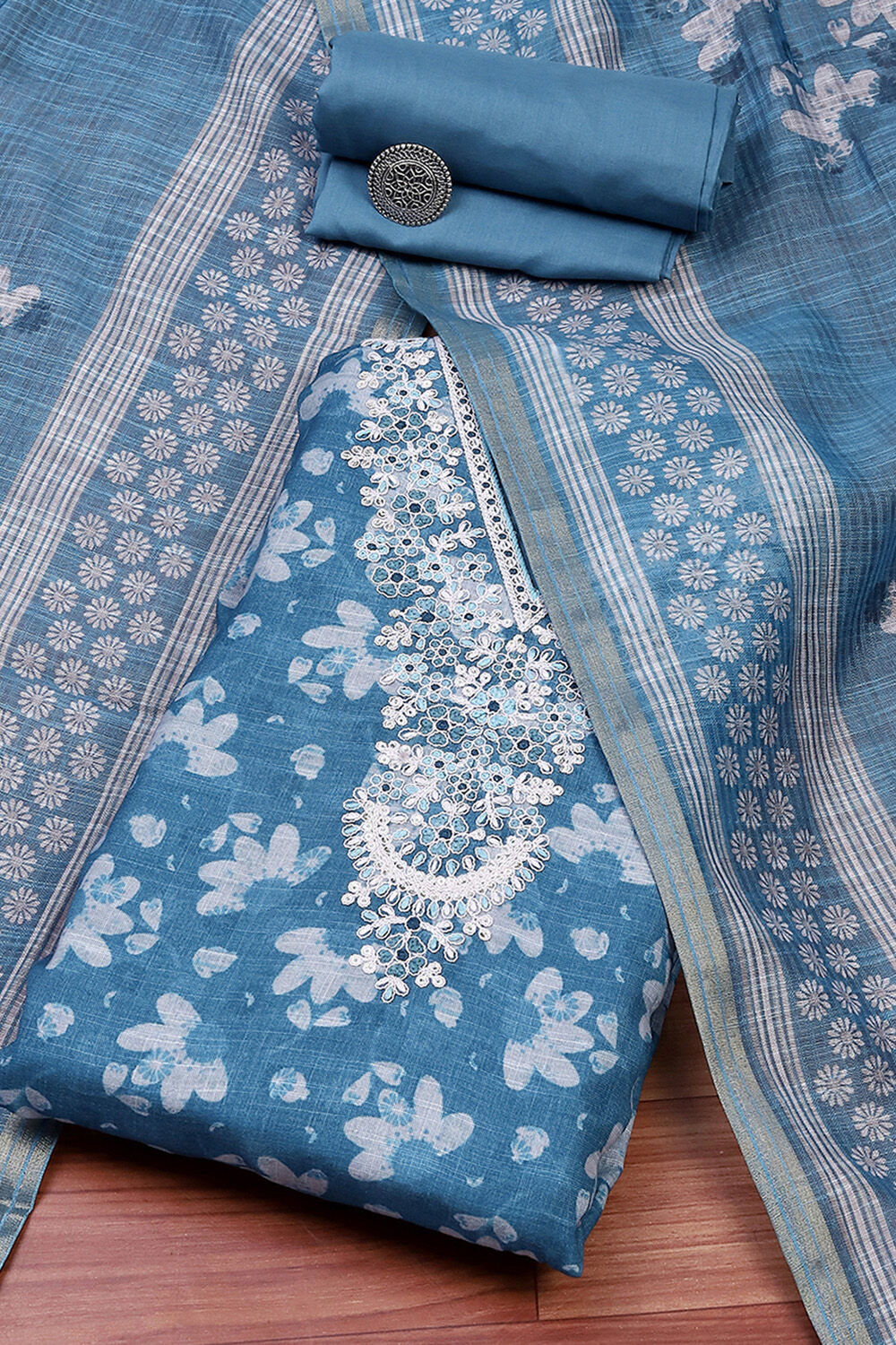 Mauve Linen Digital Print Unstitched Suit Set image number 0