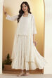 Off-White Cotton Embroidered Silk Fusion Set