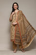 Coffee Brown Cotton Machine Embroidered Unstitched Suit Set image number 1