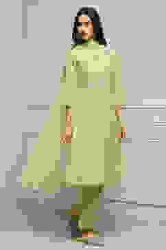 Sage Green Art Silk A-Line Kurta Regular Pant Suit Set image number 0