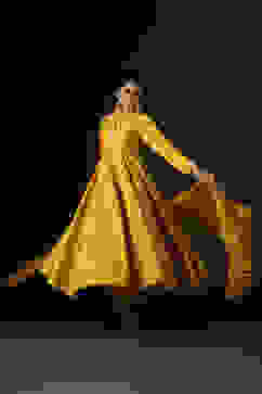 Rohit Bal Mustard Cotton Silk Anarkali Printed Suit Set image number 0