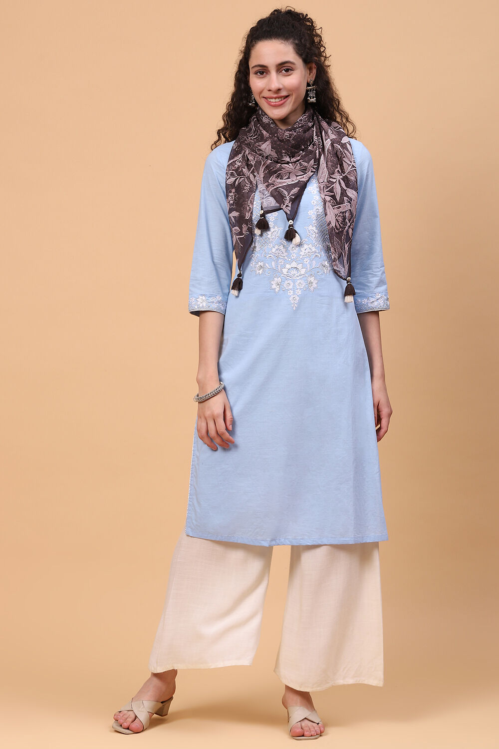 Navy Blue Art Silk Printed Scarf image number 2