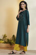 Bottle Green Viscose Rayon Embroidered Yoke Kurta image number 3