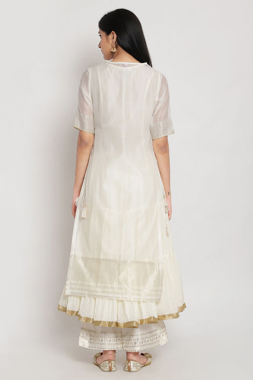 Off White Poly Metallic Cotton Yarndyed Kurta image number 5