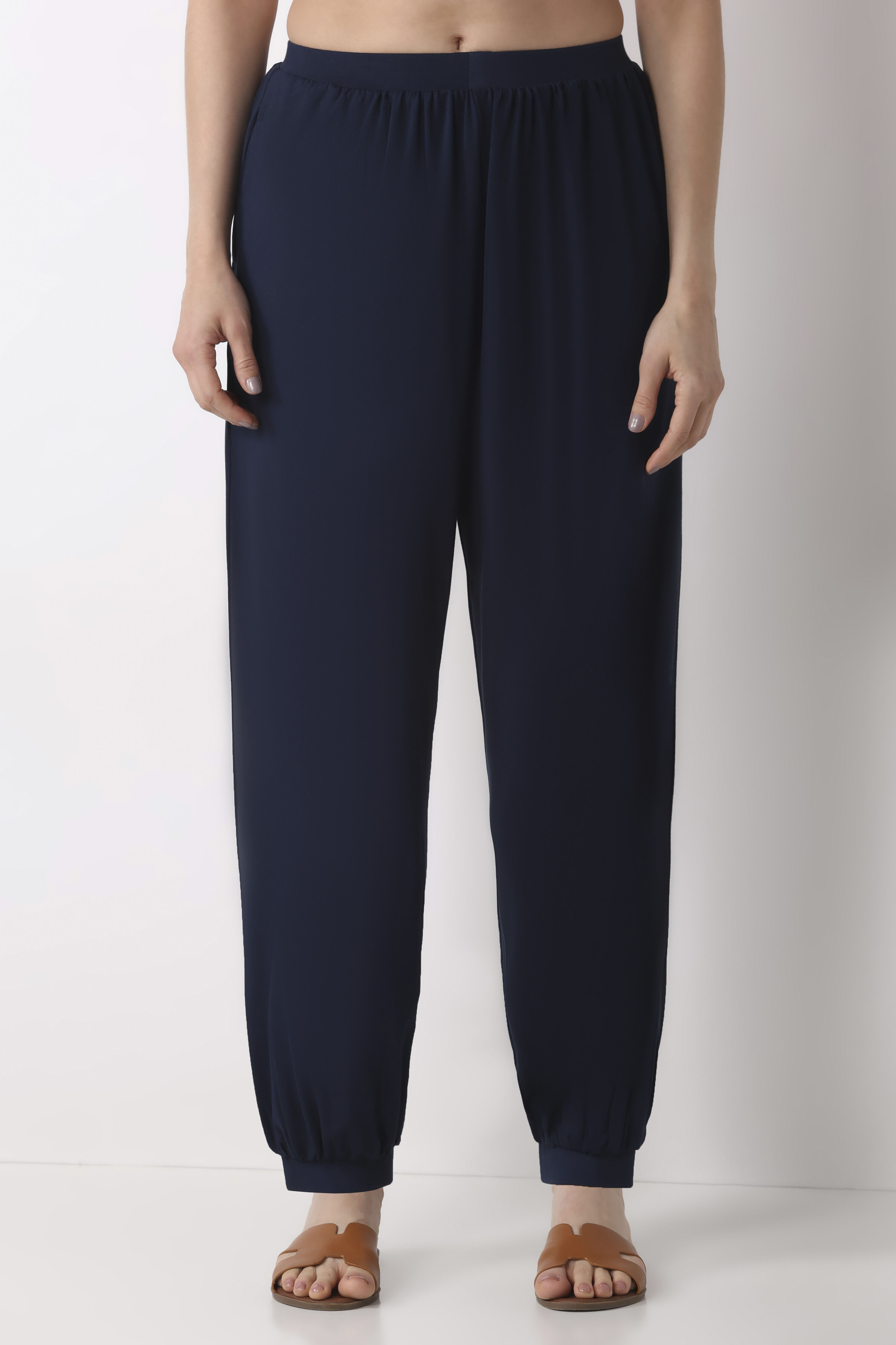 Beige Viscose Lycra Harem Pants image number 4