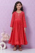 Red Cotton Anarkali Kurta Churidar Suit Set image number 5