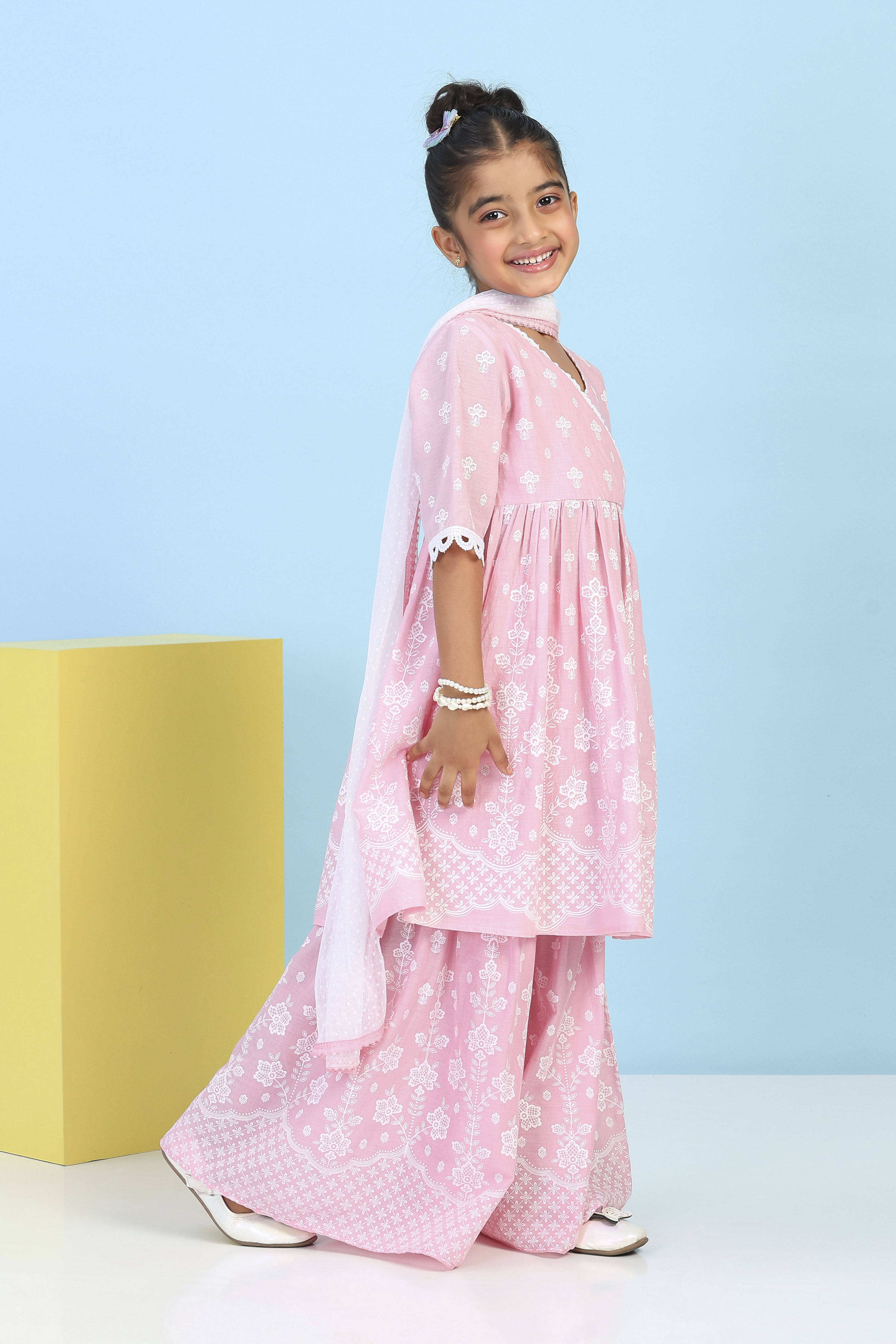 Pink Cotton Printed A-line Suit Set image number 4