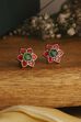 Pink & Green Gold Plated Brass Floral Stud Earrings image number 0