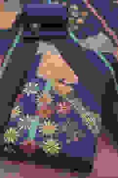 Navy Blue Chanderi Printed Unstitched Suit Set image number 0