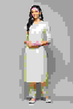 Off White Polyester Straight Printed 2 Piece Set image number 6