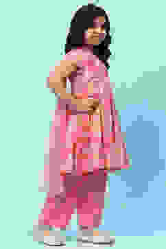 Pink Cotton Floral Printed Gathered Tiered Suit Set image number 6