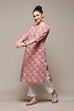 Rose Pink Cotton Straight Printed Kurta