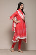 White Cotton Asymmetric Anarkali & Churidar Suit Set image number 6