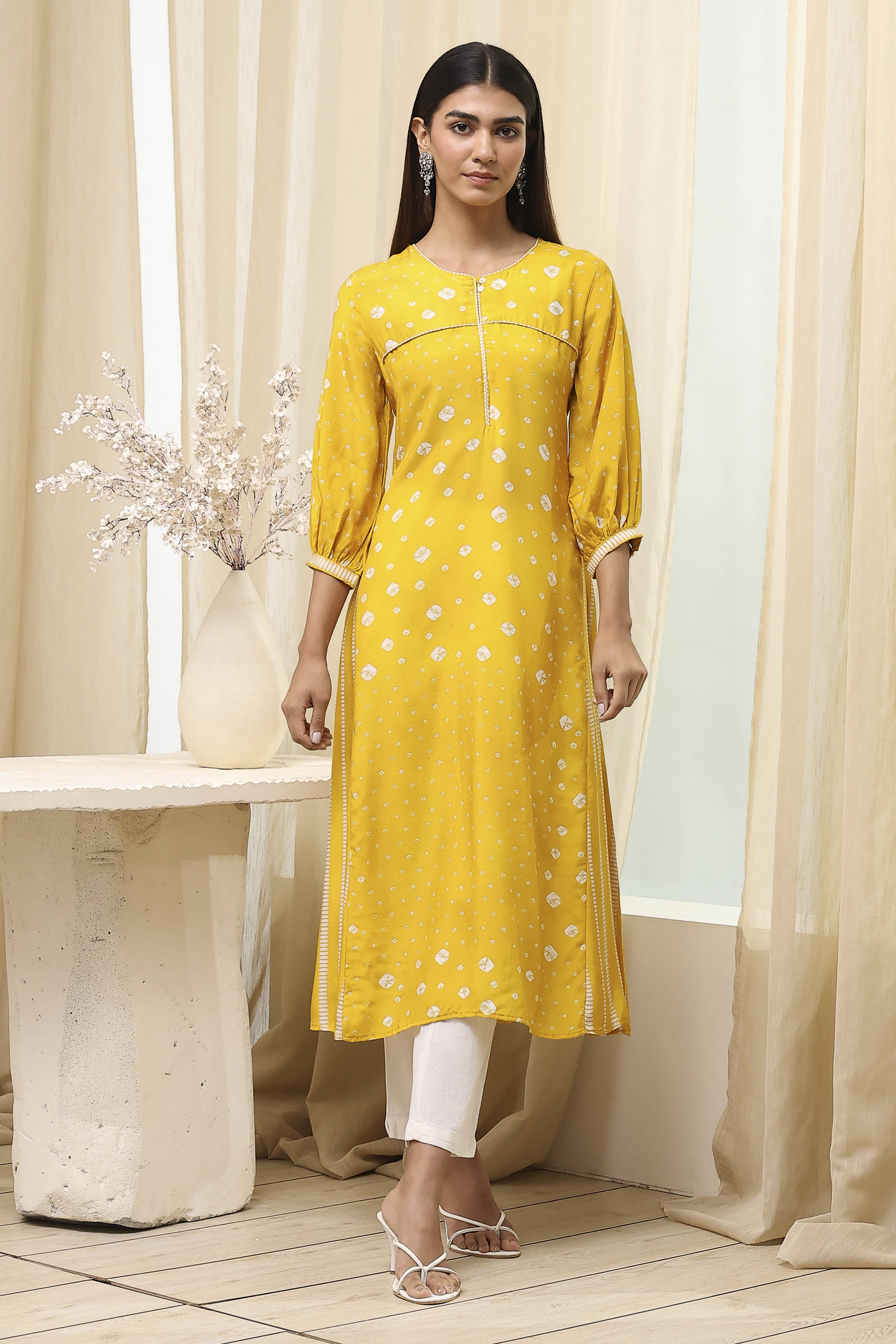 Pink Modal Printed A-Line Kurta image number 5