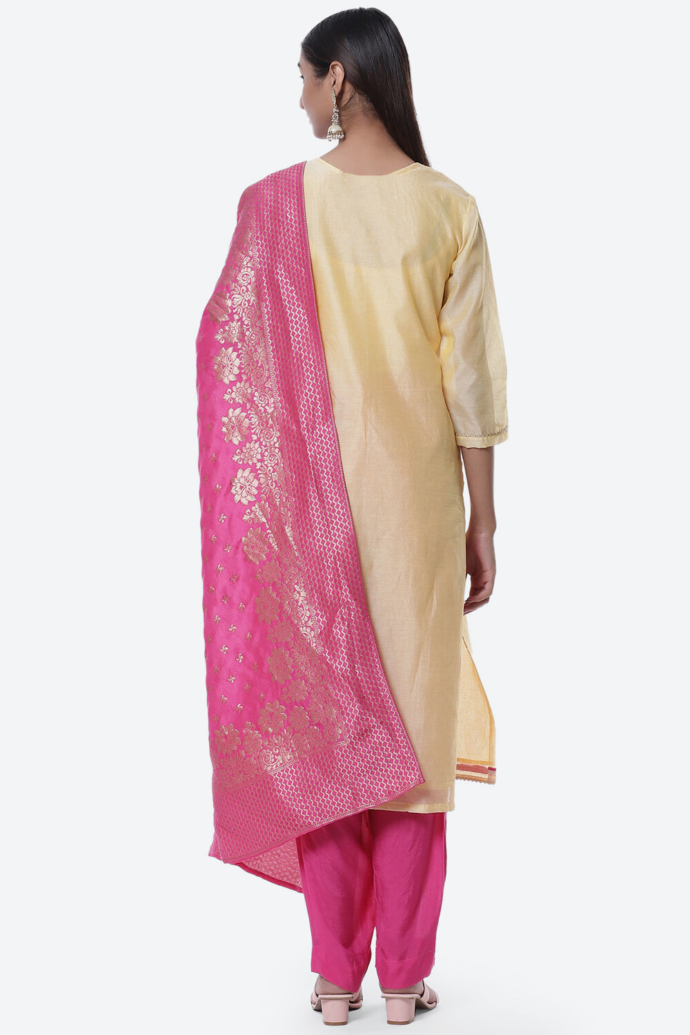 Beige Cotton Blend Hand Embroidered Unstitched Suit Set image number 3