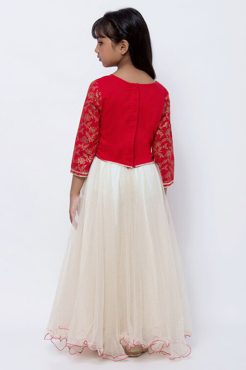 Red And Off White Lehenga Set image number 4