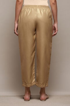 Antique Gold Polyester Slim Printed Pants image number 3