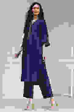 Indigo Blue Dyed Straight Kurta Set image number 3
