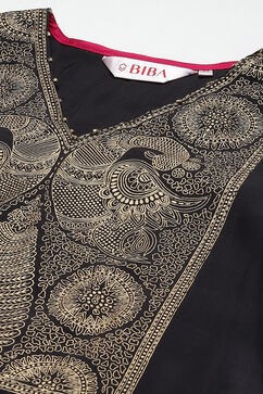 Black LIVA Straight Printed Kurta image number 1