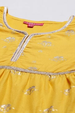 Yellow Cotton Girls Straight Kurta Churidar Suit Set image number 1