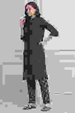 Navy Poly Viscose Printed Kurta Set image number 3