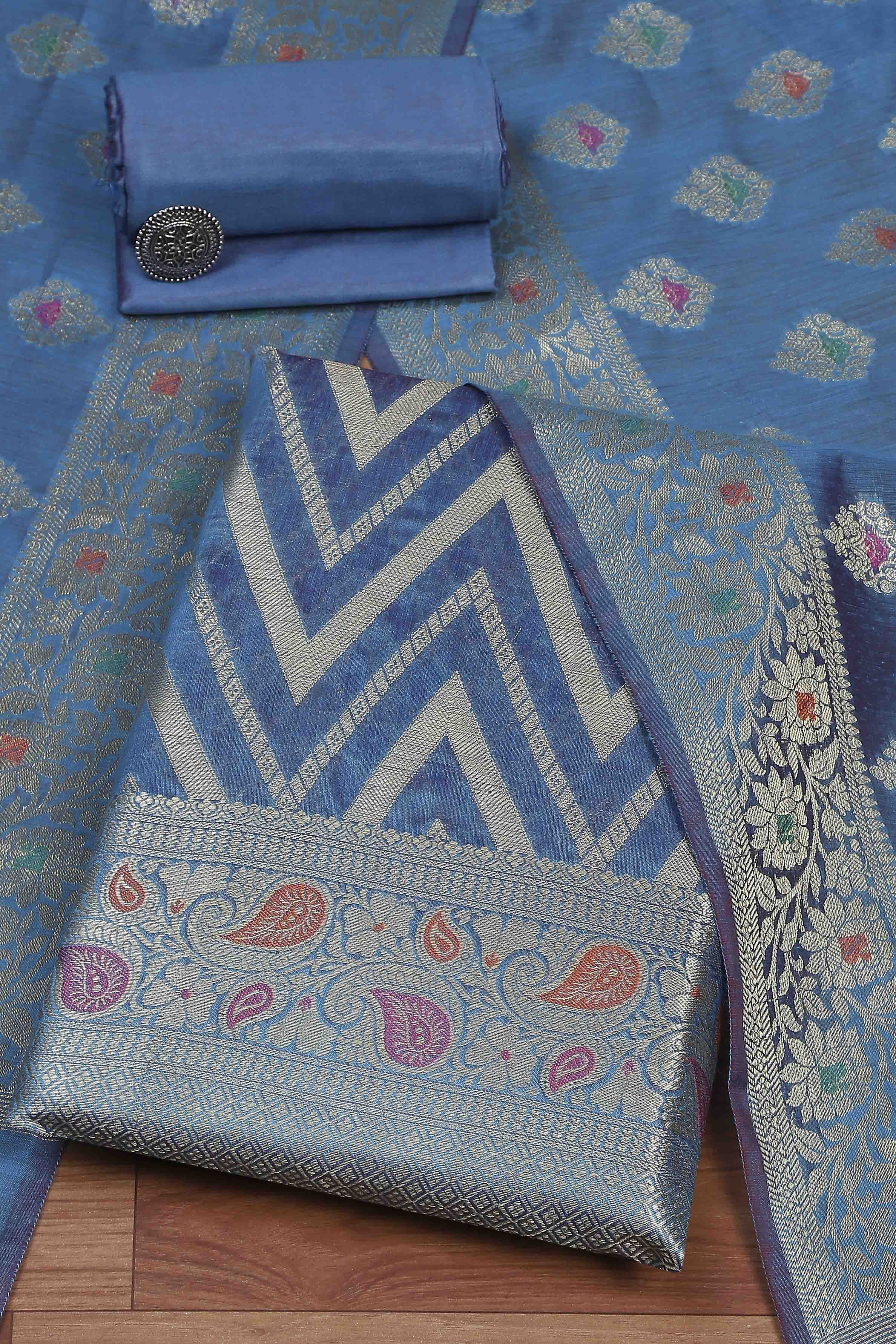 Red Cotton Printed Embroidered Unstitched Suit Set image number 0
