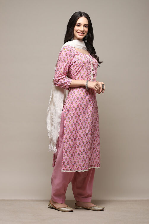 Peach Cotton Handloom Unstitched Suit Set image number 7