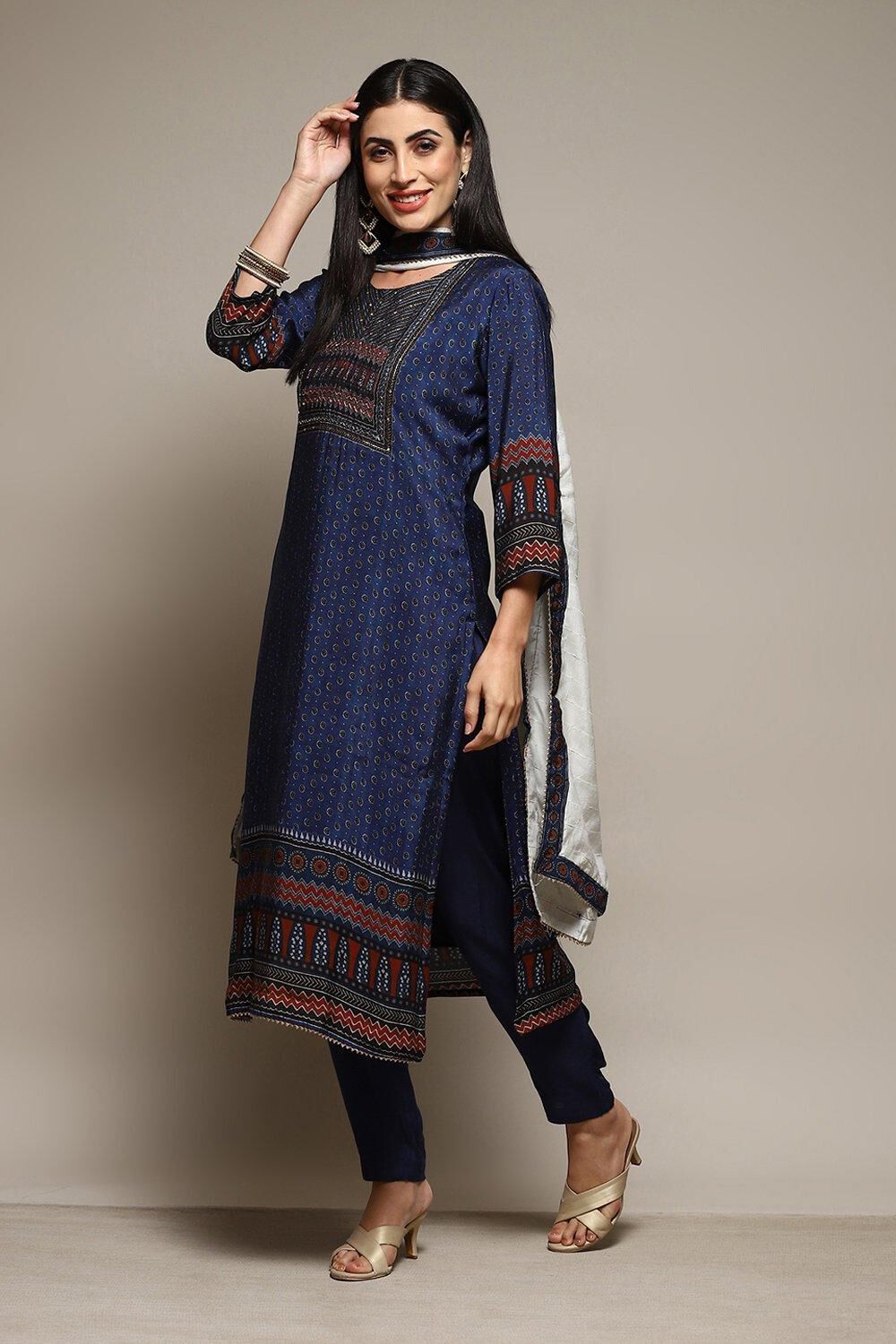 Blue Modal Digital Print Unstitched Suit Set image number 8