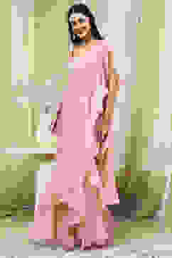 Nude-Colored Peplum Pre-Draped Saree image number 3