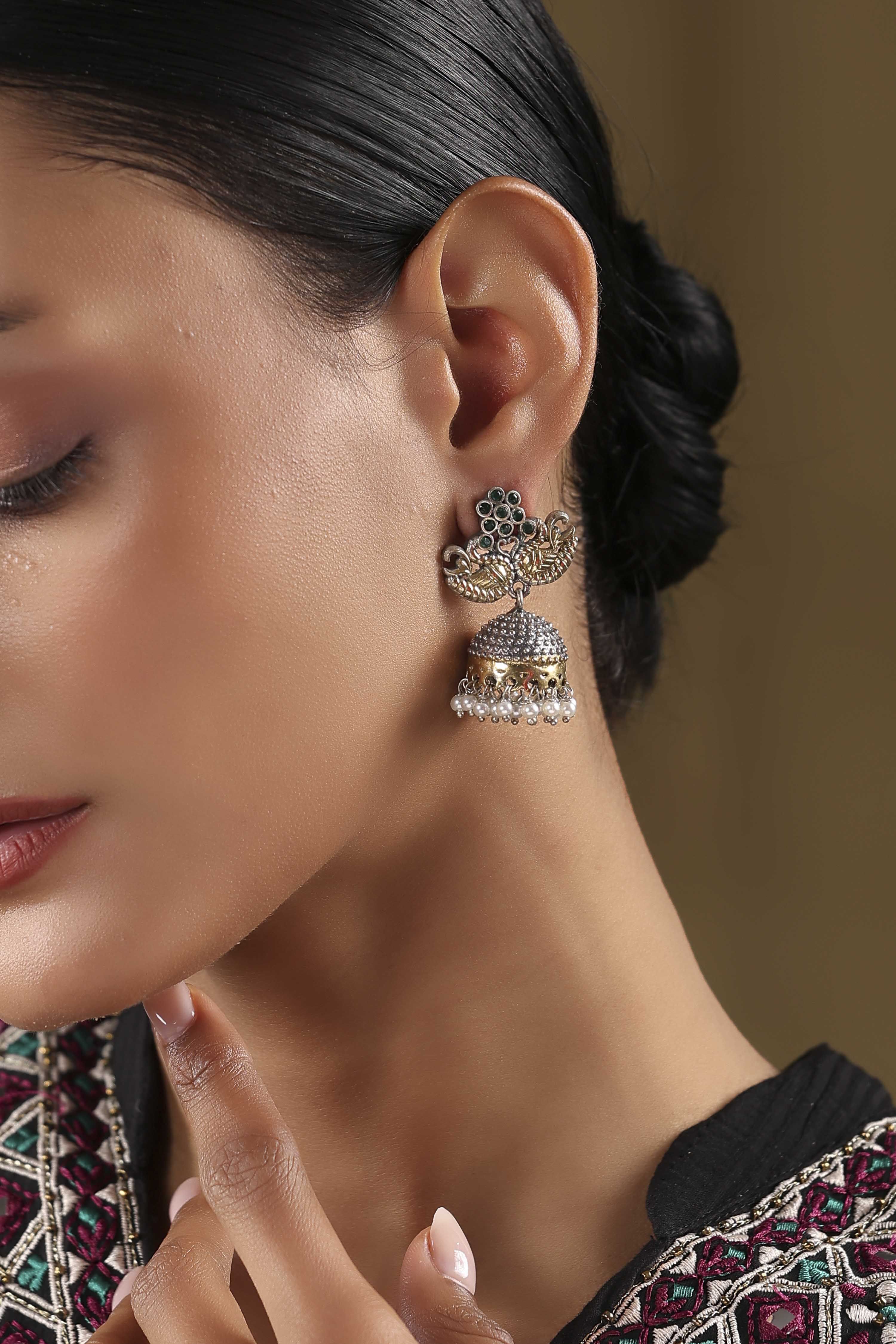 Green Brass Jhumka image number 1