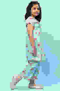 Blue Cotton Floral Printed A-Line Kurta Set image number 5