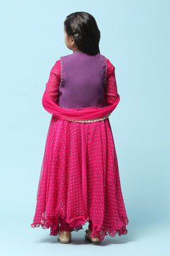 Magenta Cotton Blend Flared Printed Suit Set image number 5