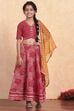 Red Poly Chanderi Printed Lehenga Set image number 6