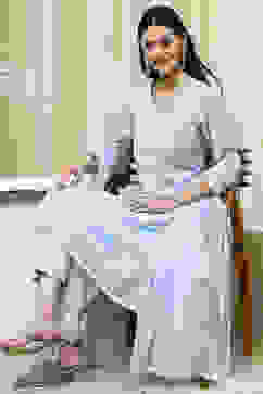 Blue Embroidered Kalidar Suit Set image number 8