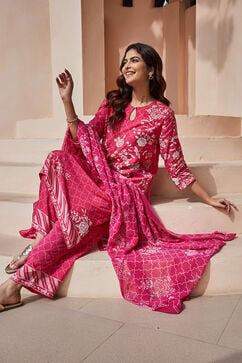 Berry Pink Rayon Straight Suit Set image number 7