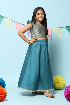 Teal Art Silk Straight Lehenga Set image number 5